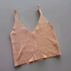 Hyfve Womens Spaghetti Strap Ribbed Crop Top V Neck And Back Size L Nude